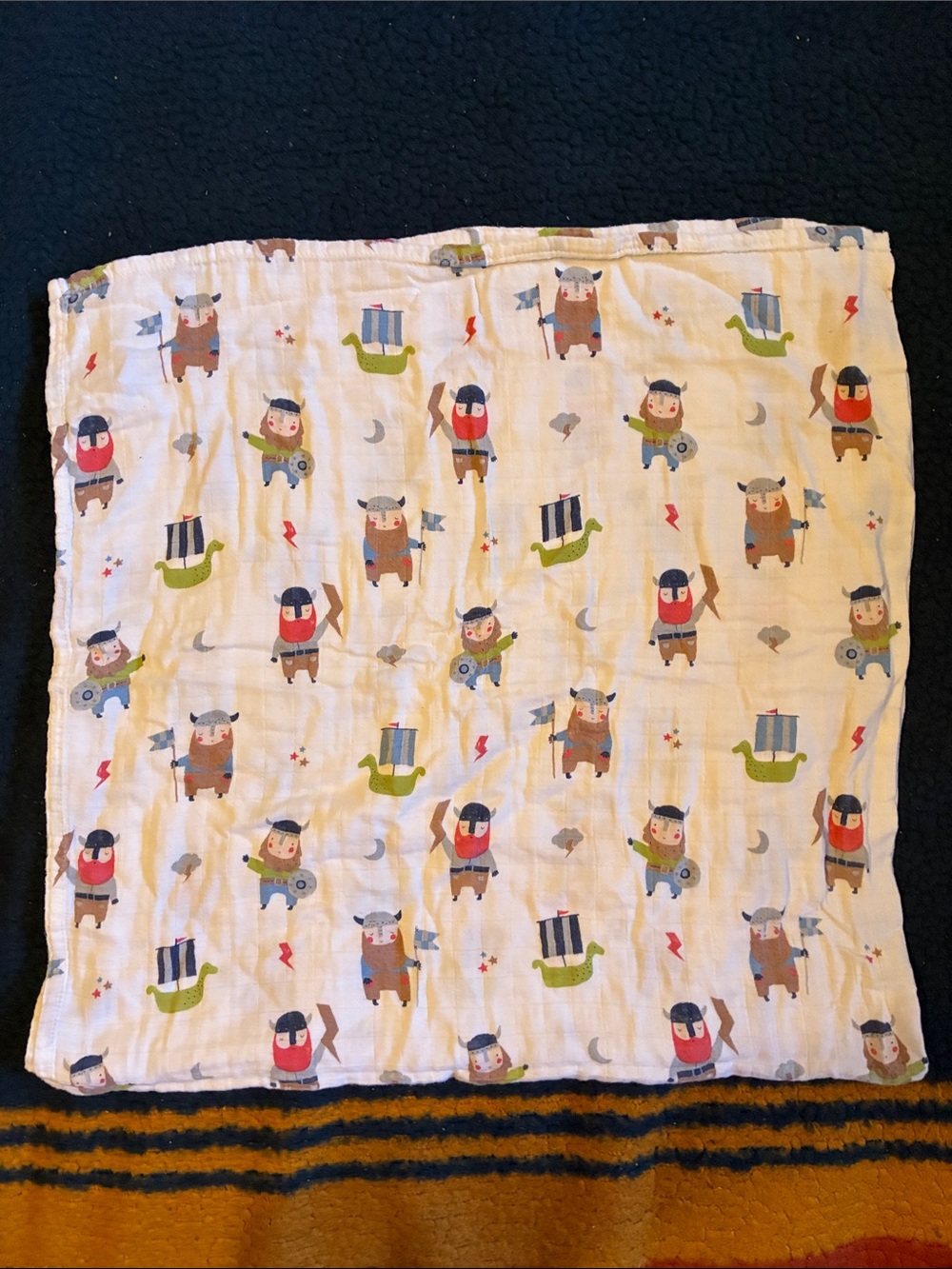 Angel Dear White Muslin Swaddle with Red and Blue Accents